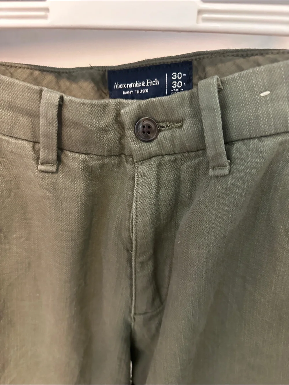 Abercrombie & Fitch Olive Green Baggy Linen Trousers